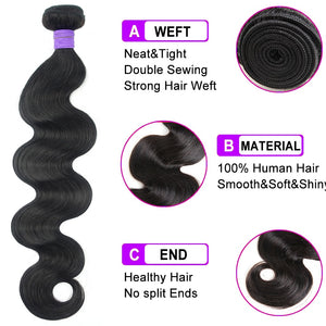 Brazilian Body Wave Human Hair Bundles Remy Hair Weave Weft Extensions Black 1B Color